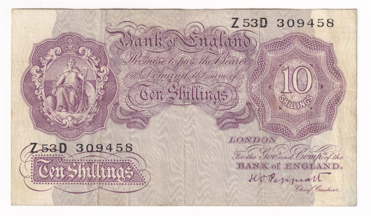 Great Britain 1940 10 Shillings, ZD, Very Fine (VF20) Tears