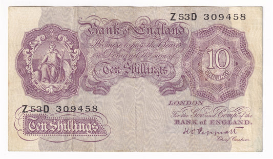 Great Britain 1940 10 Shillings, ZD, Very Fine (VF20) Tears