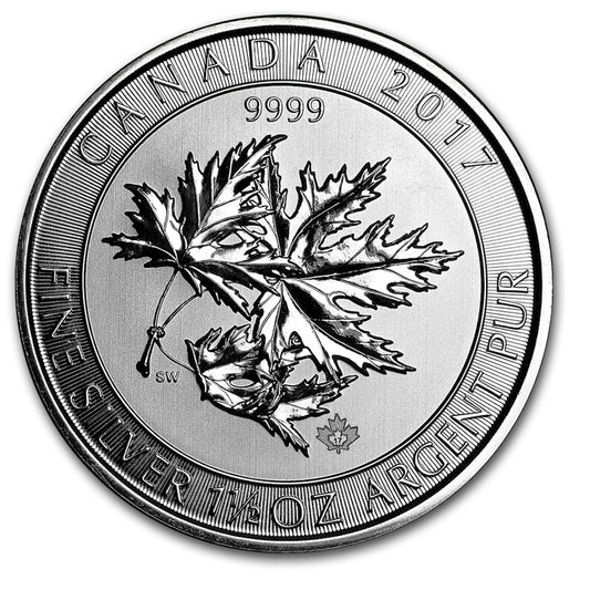 2017 Canada $8 SuperLeaf Maple 1.5oz .9999 Fine Silver (No Tax) Hairline Scr/Light Toning
