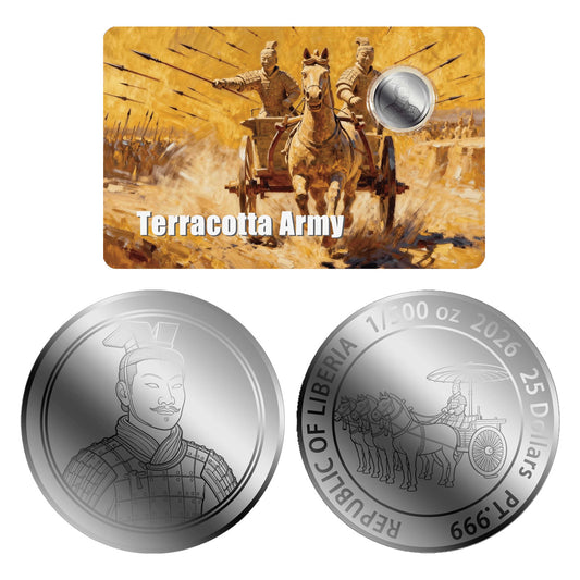 2026 Liberia $25 Terracotta Army 1/500oz .999 Platinum in Card (No Tax)