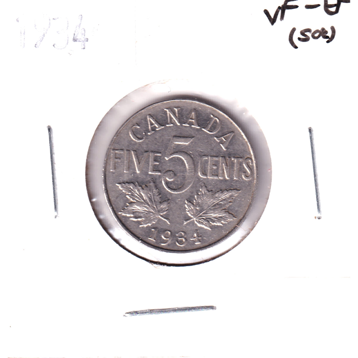 1934 Canada 5-cents VF-EF (VF-30) Scratched, toned, or impaired