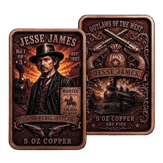 Jesse James Coloured 5oz .999 Copper Bar
