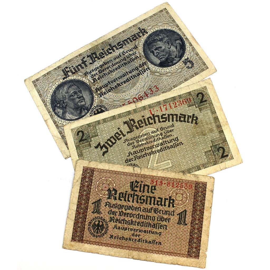 WWII Germany Paper Money 1,2 & 5 Reichsmark. 3pcs