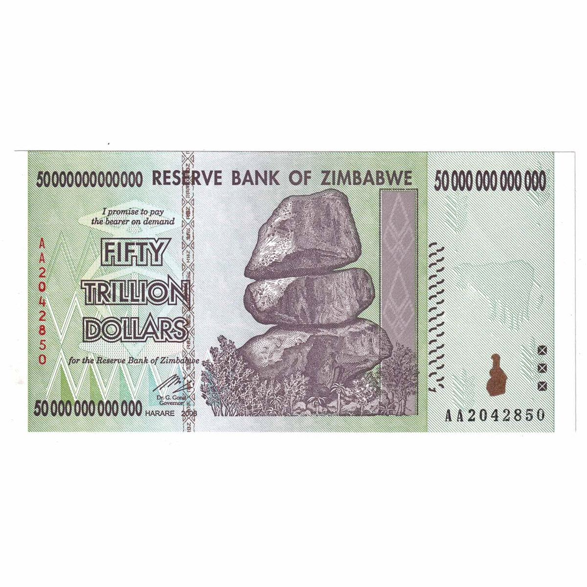 Zimbabwe 50 Trillion Dollar Note UNC+