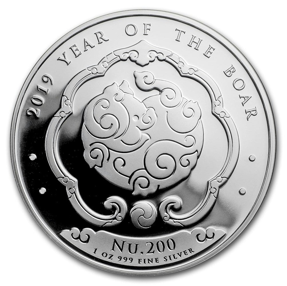 2019 Bhutan Nu.200 Lunar Boar 1oz. Silver (No Tax) Scratched Capsule