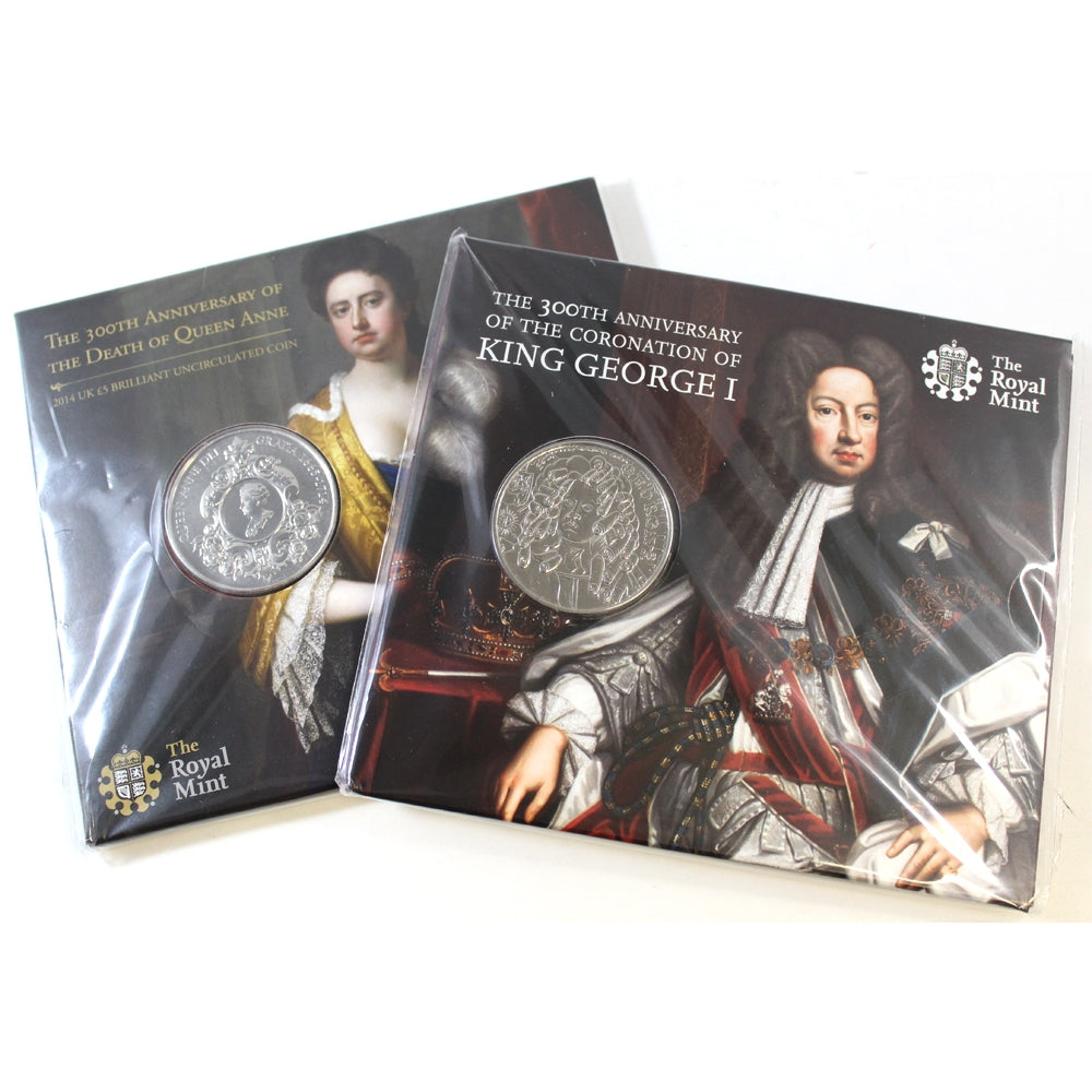 2 x 2014 Alderney Commemorative 5 Pound Coins in Folders