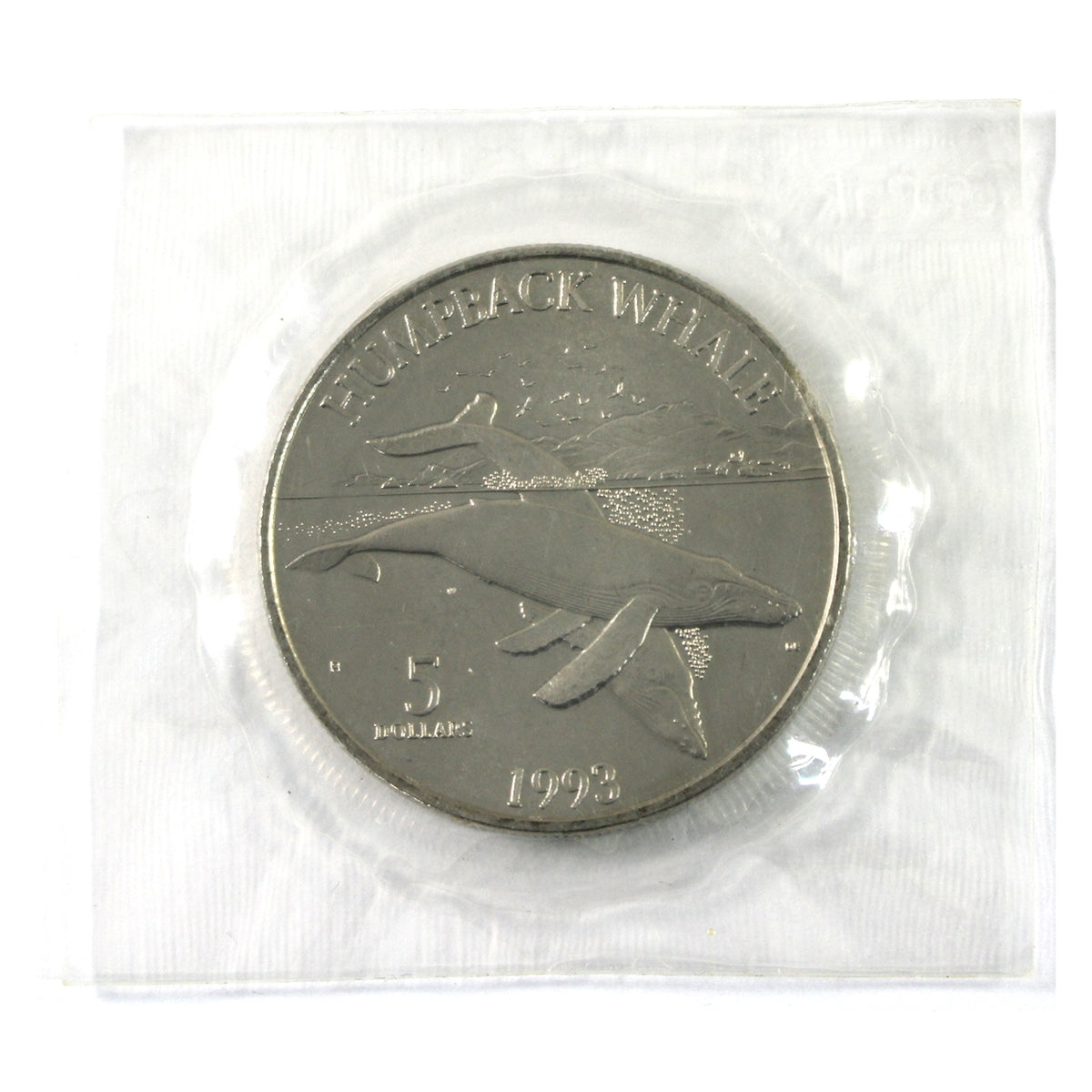 Marshall Islands 1993 $5 Humpback Whale Commemorative Coin in Folder (Rim toning)