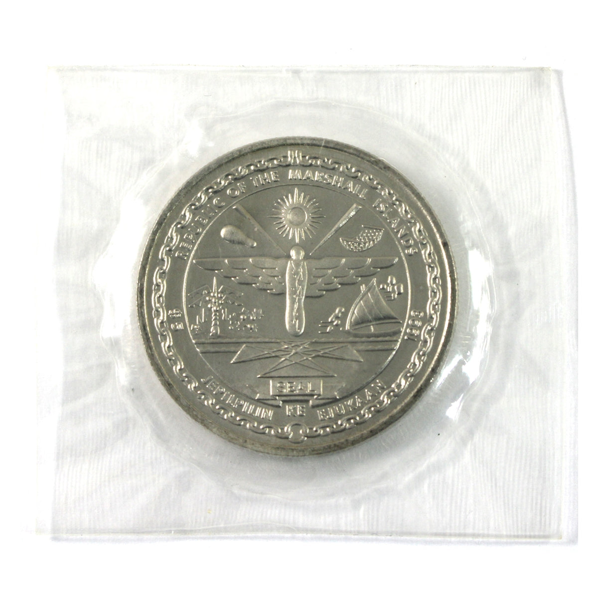 Marshall Islands 1993 $5 Humpback Whale Commemorative Coin in Folder (Rim toning)