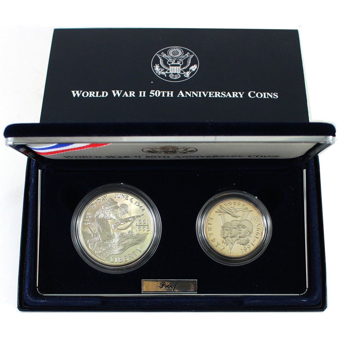 1991 1995 USA 2 coin World War II 50th Anniversary Proof Set In Case 1991-1995-usa-2-coin-world-war-ii-50th-anniversary-proof-set-in-case