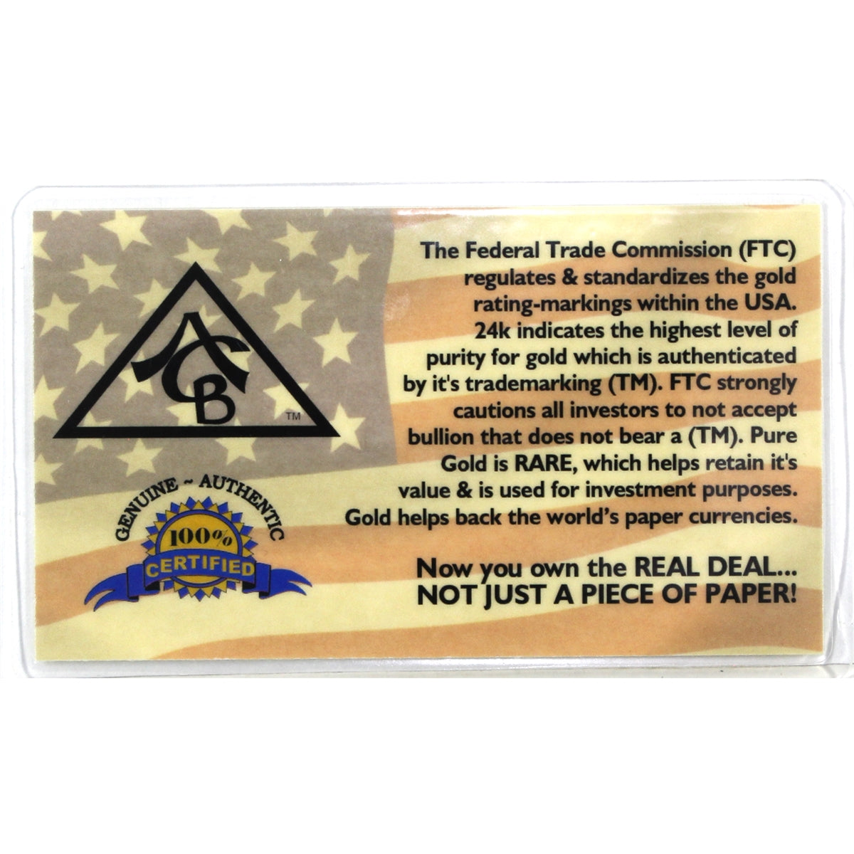 1 Grain .9999 Gold in American Certified Bullion Certificate (No Tax)