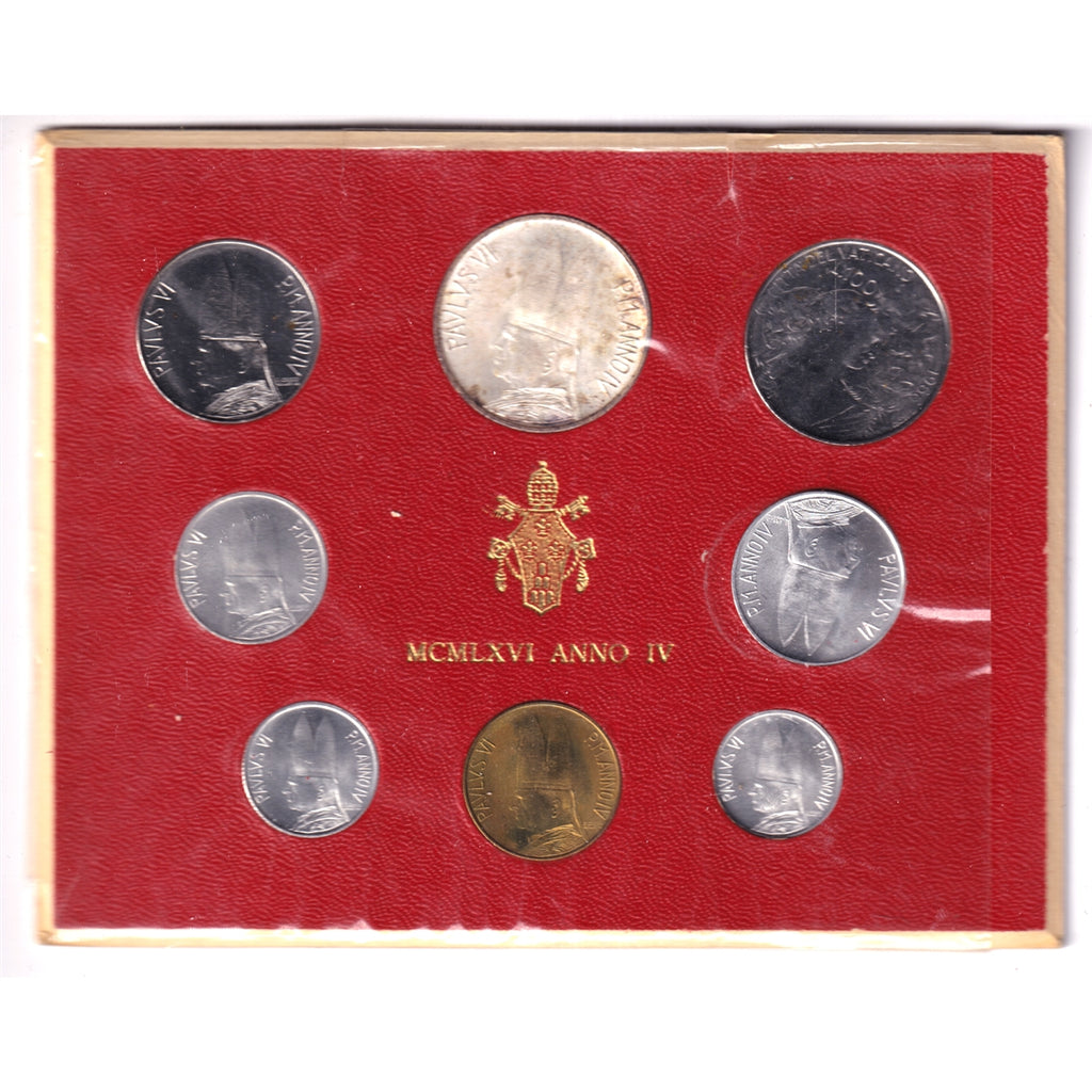 Vatican City 1966 8-coin Set in Collector Card (Toned)