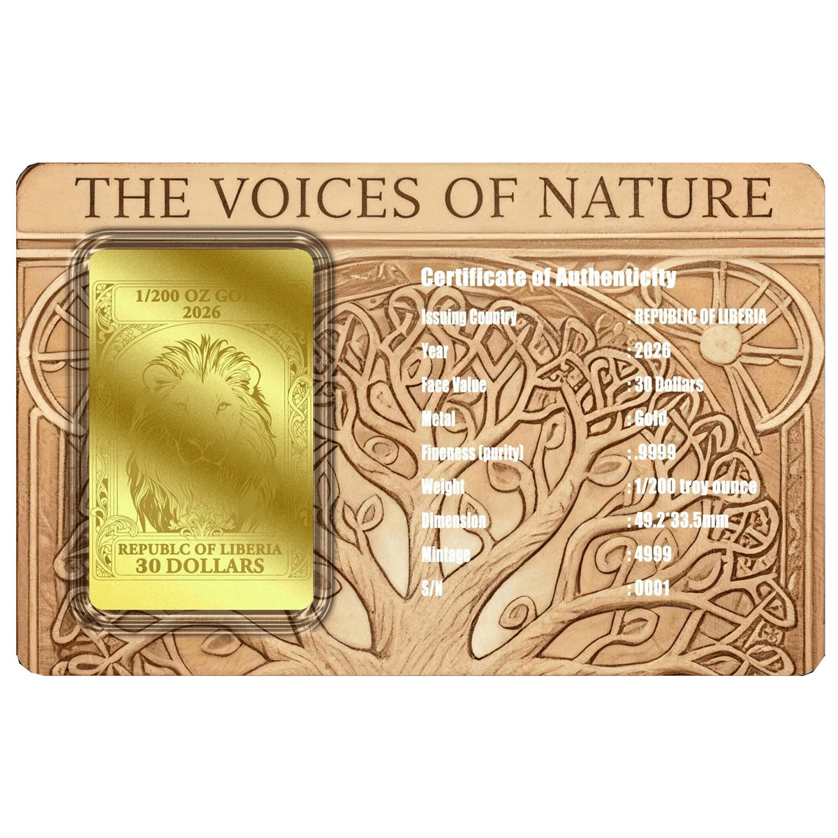 2026 Liberia $30 The Savanna's Heart 1/200oz 24K .9999 Gold (No Tax)
