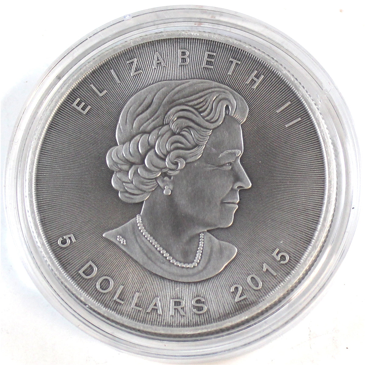Unique 2015 Antiqued Bald Eagles $5 Silver Maple Leaf with coloured depiction (No Tax)
