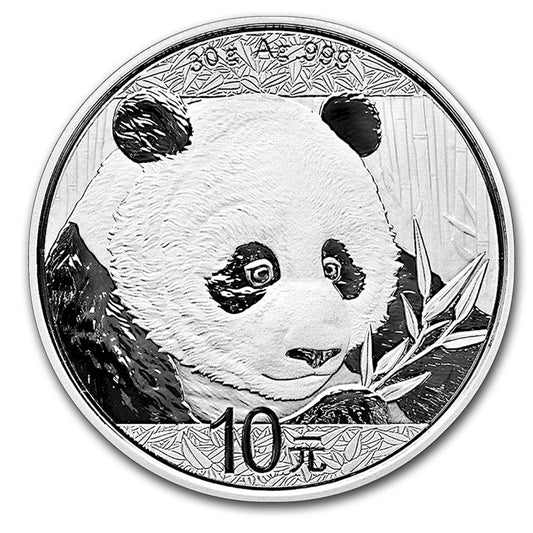 2018 China Panda 30 gram .999 Fine Silver (No Tax) Capsule Hairline Scr./Scuff