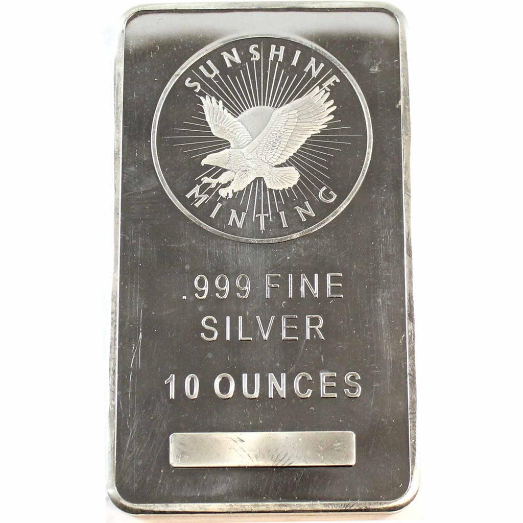Sunshine Mint 10oz .999 Silver Bar (No Tax) Toned/Milk Spots