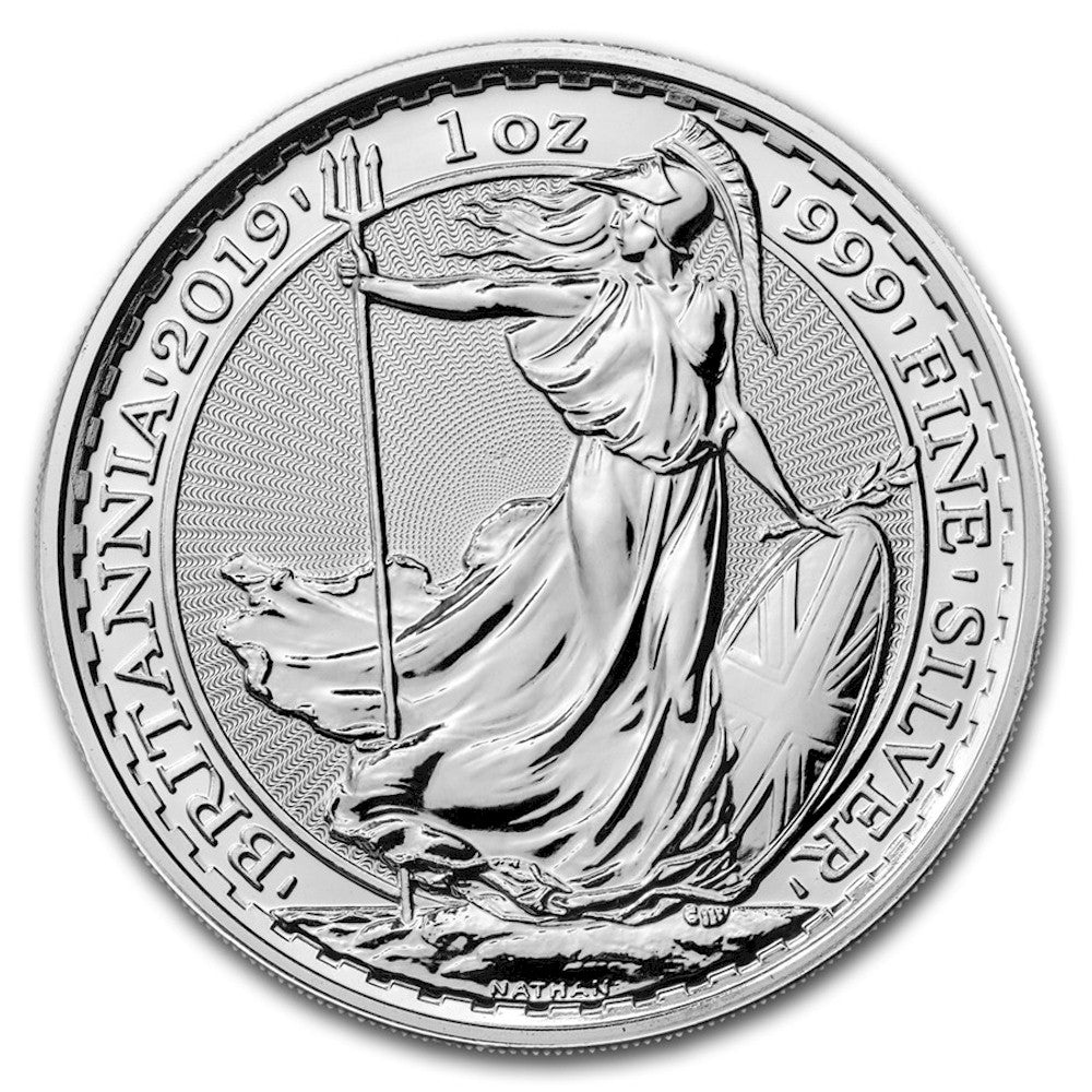 2019 GB 2-Pounds Britannia 1oz. .999 Fine Silver (No Tax) Light Toning/Mild Rubbing