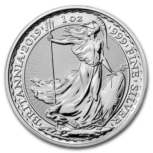 2019 GB 2-Pounds Britannia 1oz. .999 Fine Silver (No Tax) Light Toning/Mild Rubbing