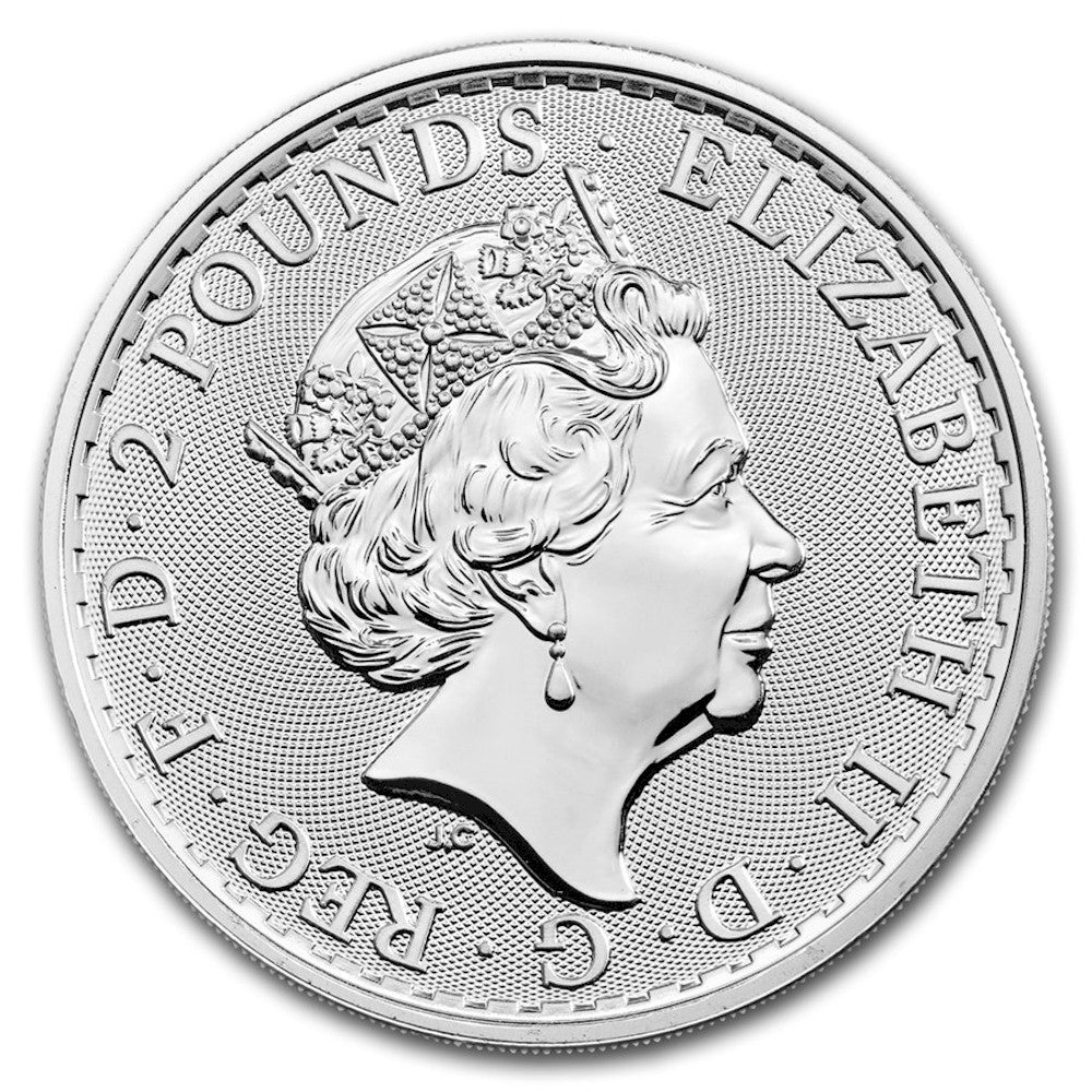 2019 GB 2-Pounds Britannia 1oz. .999 Fine Silver (No Tax) Light Toning/Mild Rubbing