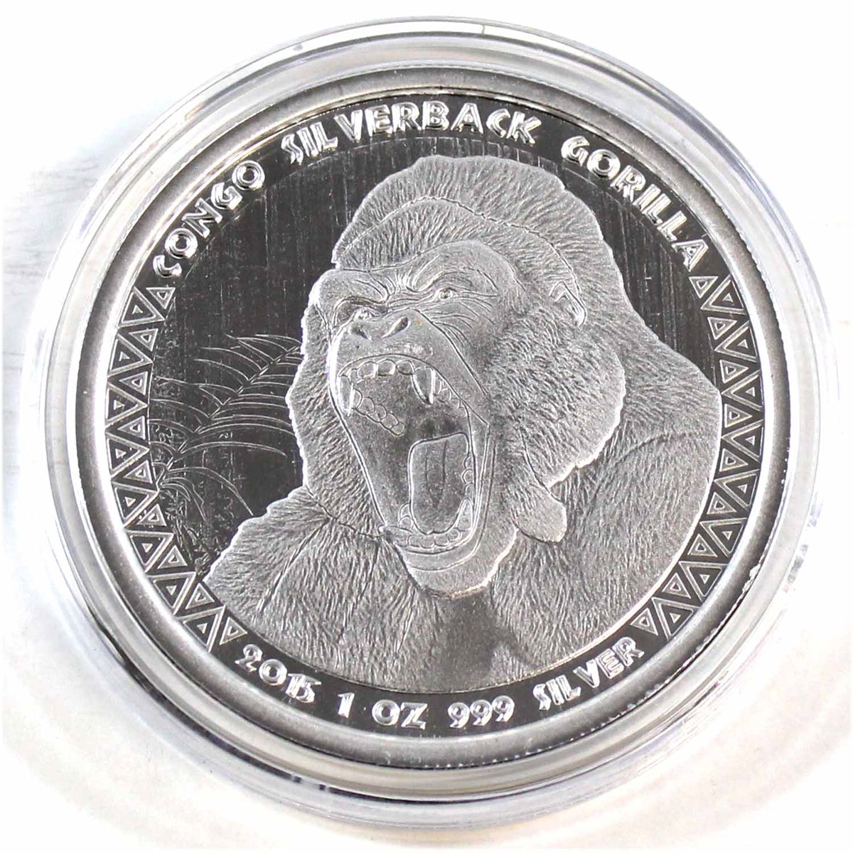 2015 Congo 5,000 Francs CFA Silverback Gorilla 1oz .999 Silver (No Tax) Capsule Scr.