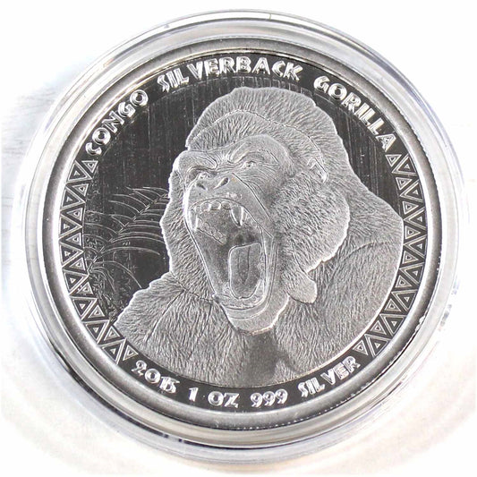 2015 Congo 5,000 Francs CFA Silverback Gorilla 1oz .999 Silver (No Tax) Capsule Scr.