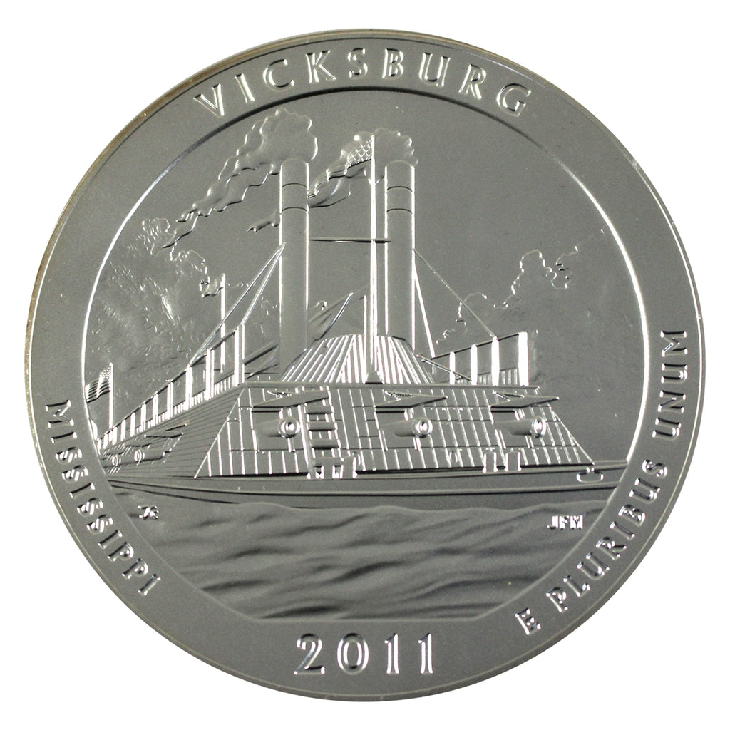 2011 P USA Vicksburg, MS, 25ct 5oz Fine Silver Coin in Box (No Tax) Minor Impairments