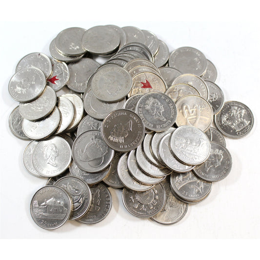 90x Mixed Lot of Commemorative Canada 25-cents, Some Coloured, 90Pcs