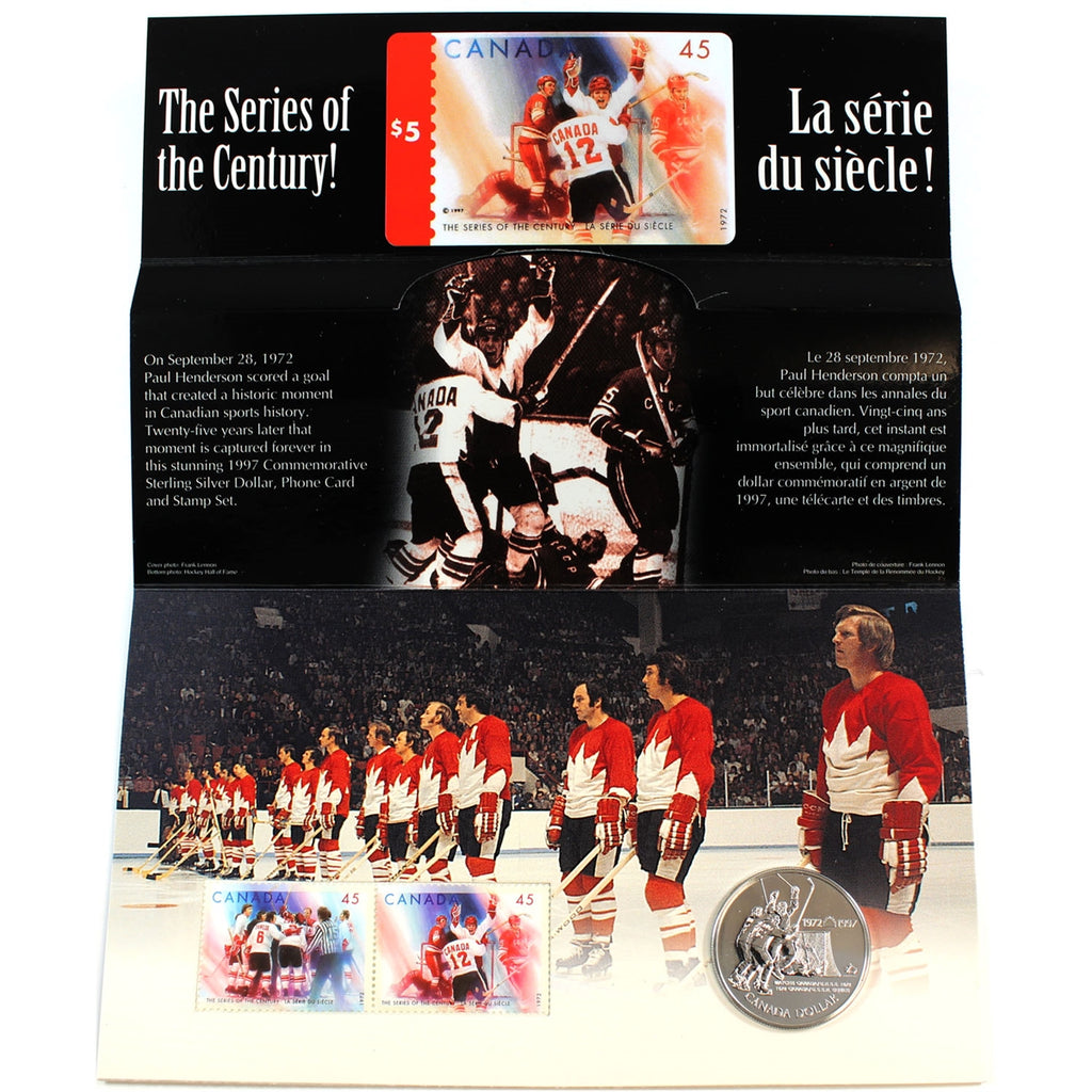 1997 Canada/Russia 1972 Hockey Series Sterling Silver Dollar, Phone Card and Stamp Set