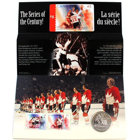 1997 Canada/Russia 1972 Hockey Series Sterling Silver Dollar, Phone Card and Stamp Set