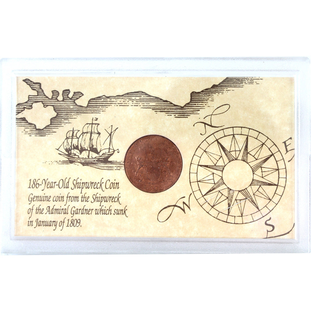 East India Company 1808 10 Cash Shipwreck Coin in Holder with CoA (Holder damaged)