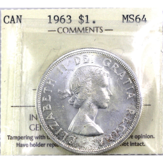 1963 Canada Dollar ICCS Certified MS64 (Lightly Toned)