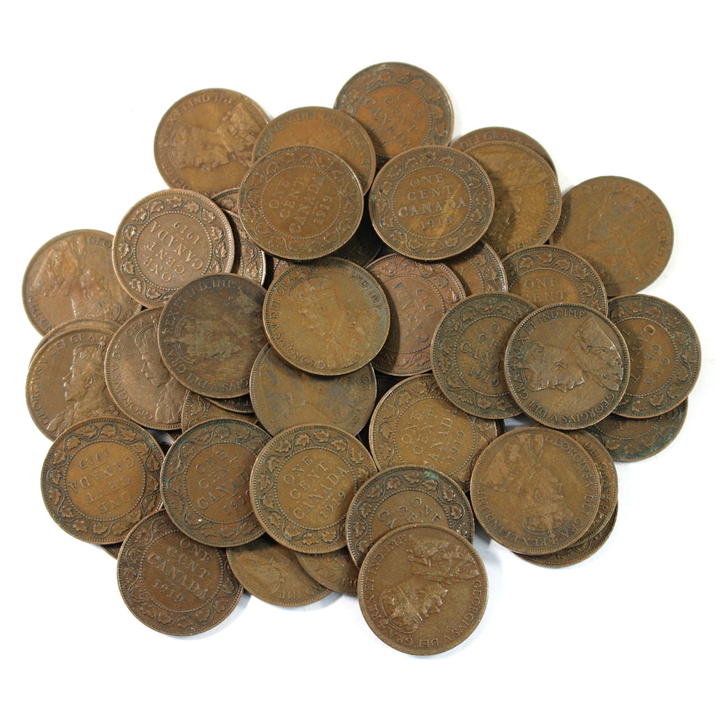 Lot of 50x 1919 Canada Large Cents, 50Pcs (Average Condition) Sold as is