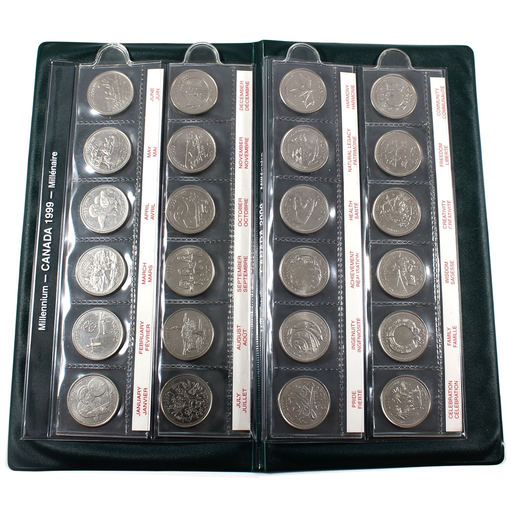 Full Set of 1999-2000 Canada Millennium 25-Cents Sets, 24Pcs in Folder