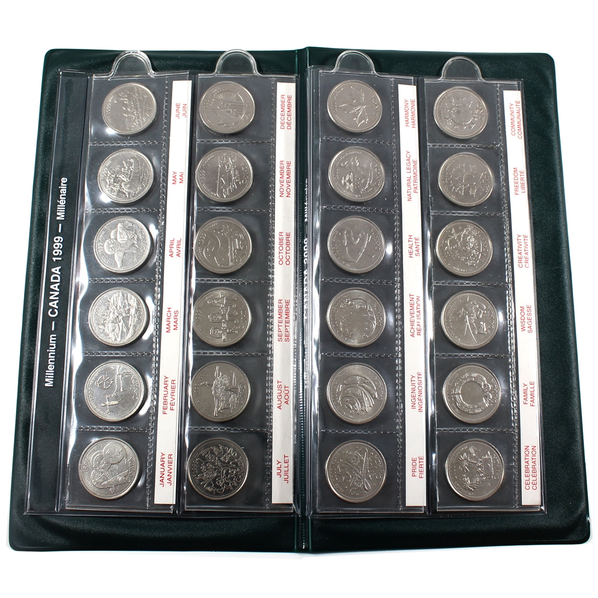 Full Set of 1999-2000 Canada Millennium 25-Cents Sets, 24Pcs in Folder