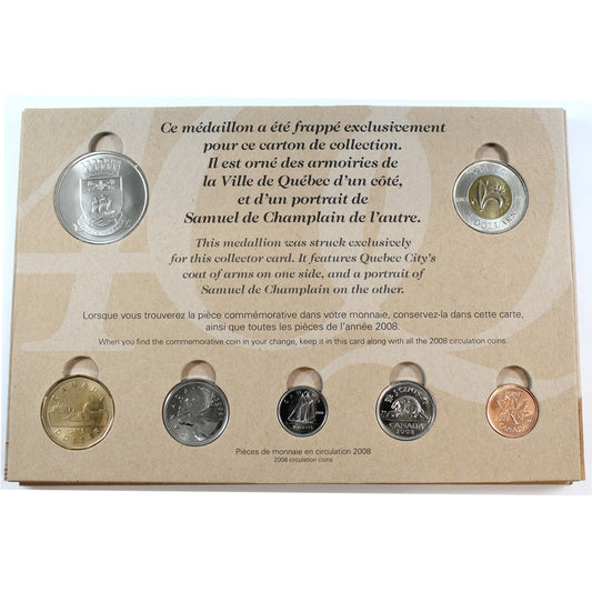 1608-2008 Quebec City's 400th Anniversary 6-coin RCM-issue Card with Medallion (Full)