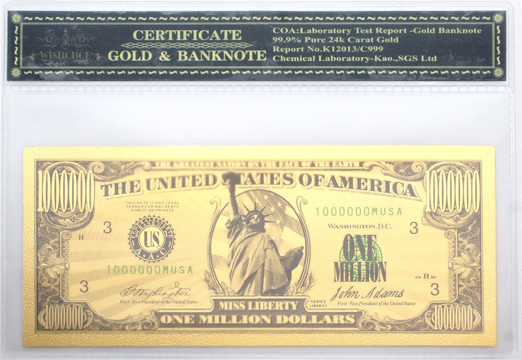United States One Million Dollar Note Gold Plated Replica Certified