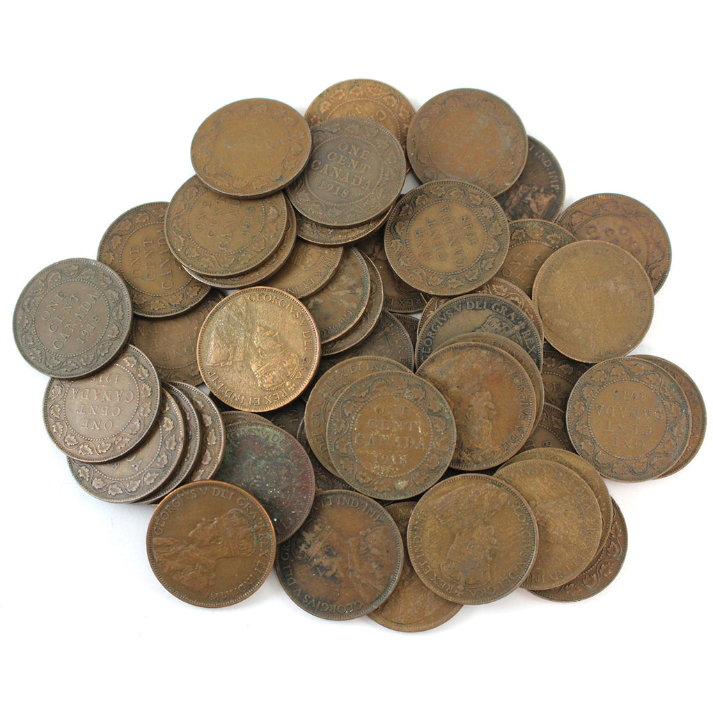 Lot of 50x 1918 Canada Large Cents, 50Pcs (Average Condition) Sold as is