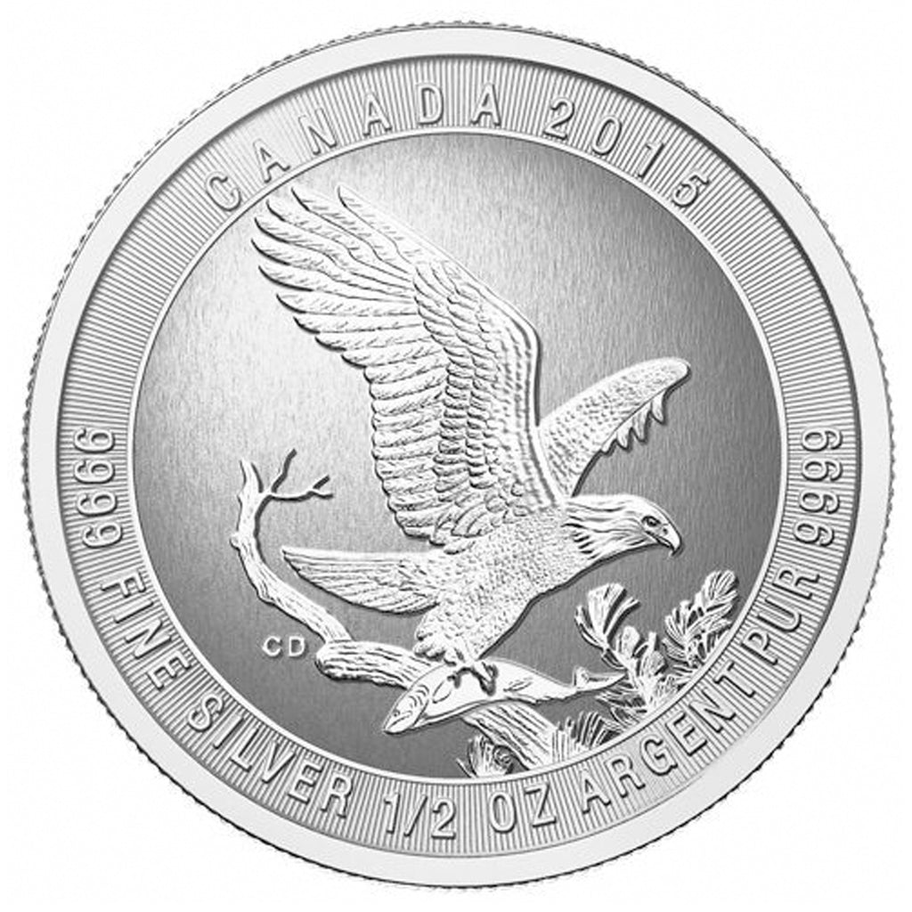 2015 Canada $2 Bald Eagle 1/2oz 9999 Fine Silver (TAX Exempt) White Tone Spots