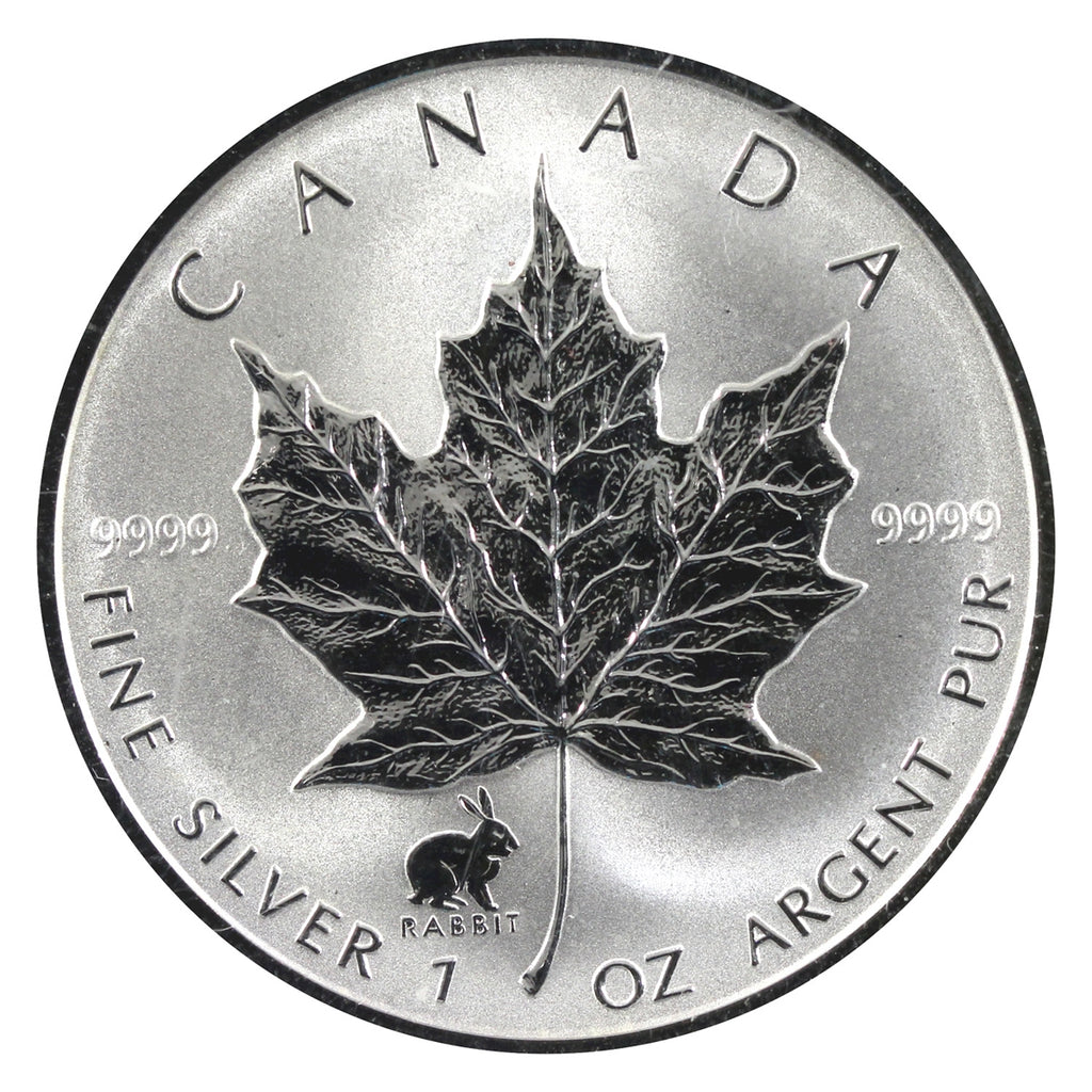 1999 Canada $5 Rabbit Privy Mark 1oz Silver Maple Leaf (No Tax) May be Lightly Toned