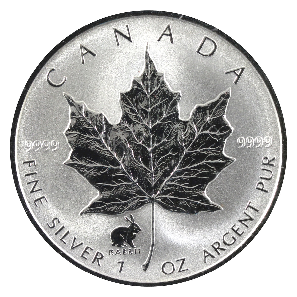 1999 Canada $5 Rabbit Privy Mark 1oz Silver Maple Leaf (No Tax) May be Lightly Toned