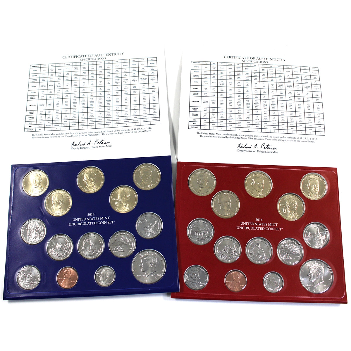 2014 USA Uncirculated Coin Set, P&D Mints (Light wear on folders)
