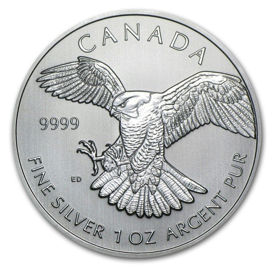 2014 Canada $5 Peregrine Falcon 1oz Silver Coin (No Tax) Lightly Toned
