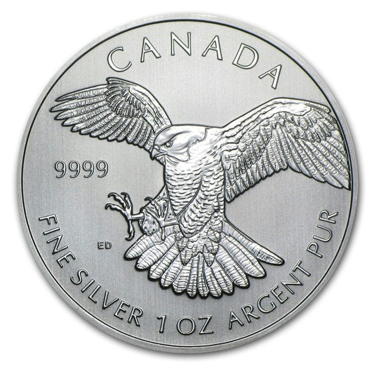 2014 Canada $5 Peregrine Falcon 1oz Silver Coin (No Tax) Lightly Toned