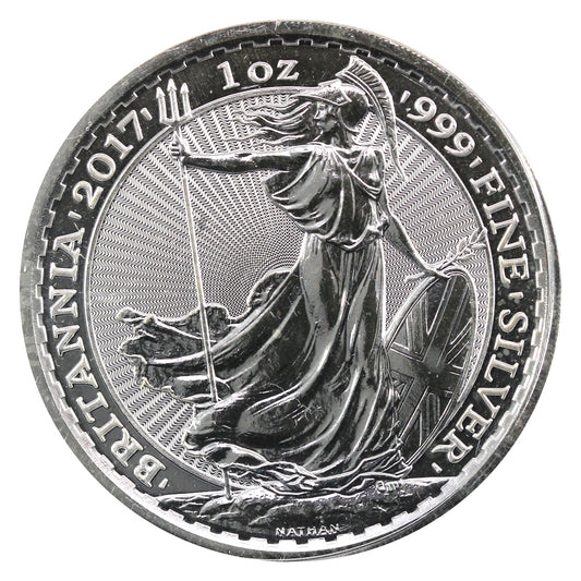 2017 Great Britain £2 Britannia 1oz .999 Silver (No Tax) Lightly Toned/Minor Scratches