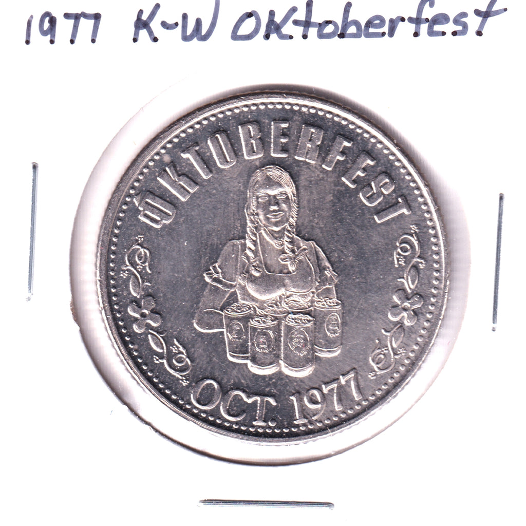 1977 K-W Oktoberfest Trade Dollar Token: Doon Pioneer Village, A K-W Historic Site