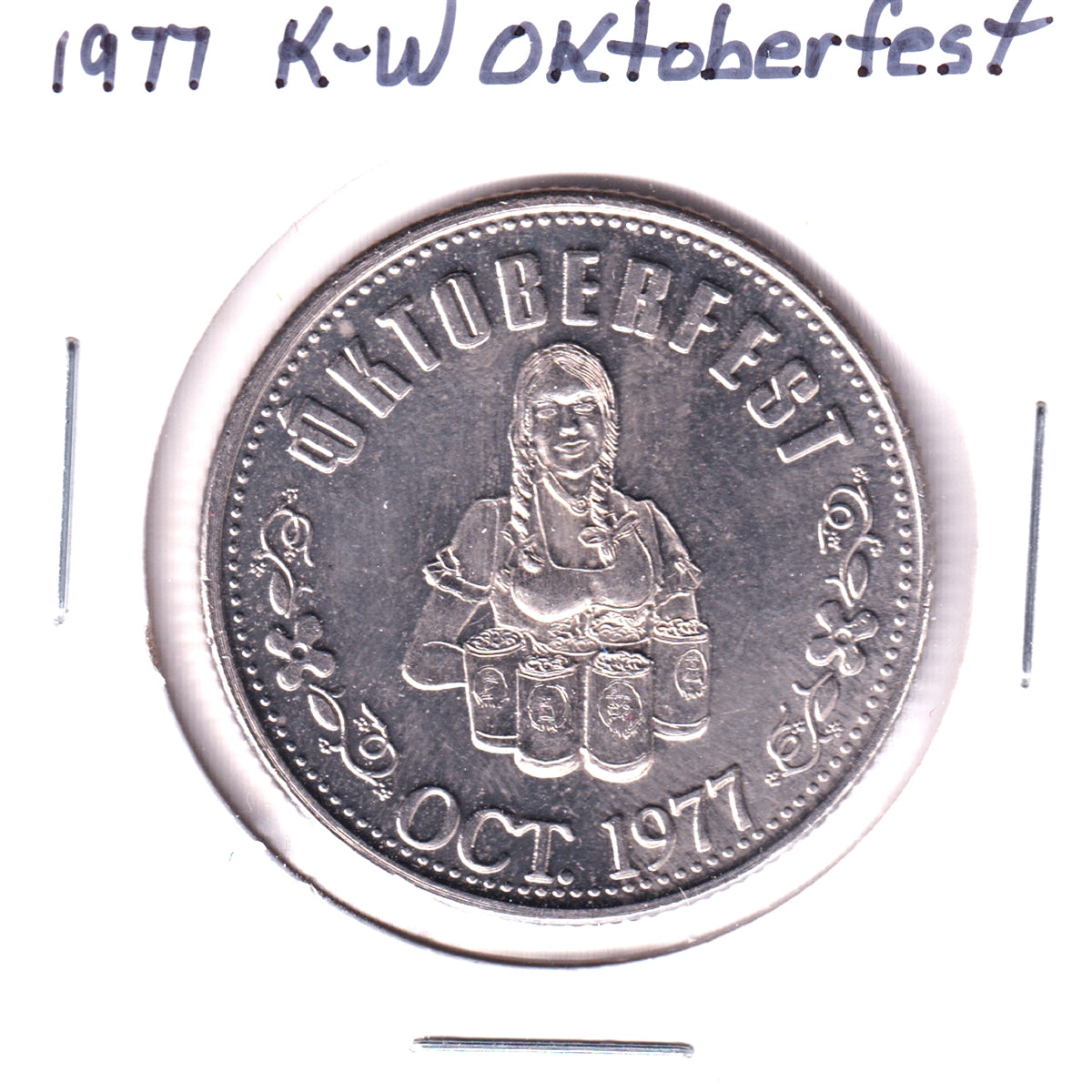 1977 K-W Oktoberfest Trade Dollar Token: Doon Pioneer Village, A K-W Historic Site