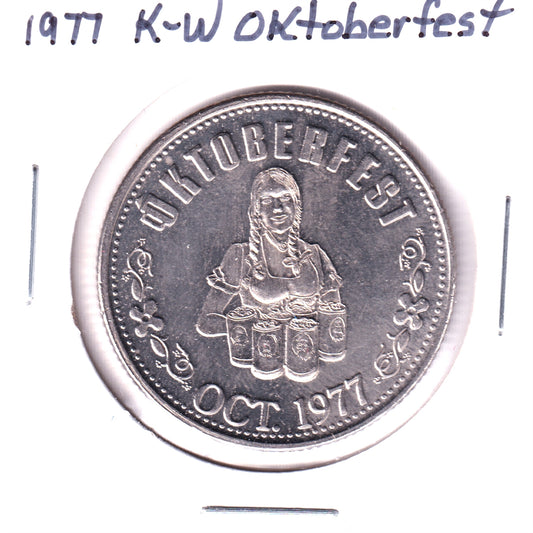 1977 K-W Oktoberfest Trade Dollar Token: Doon Pioneer Village, A K-W Historic Site