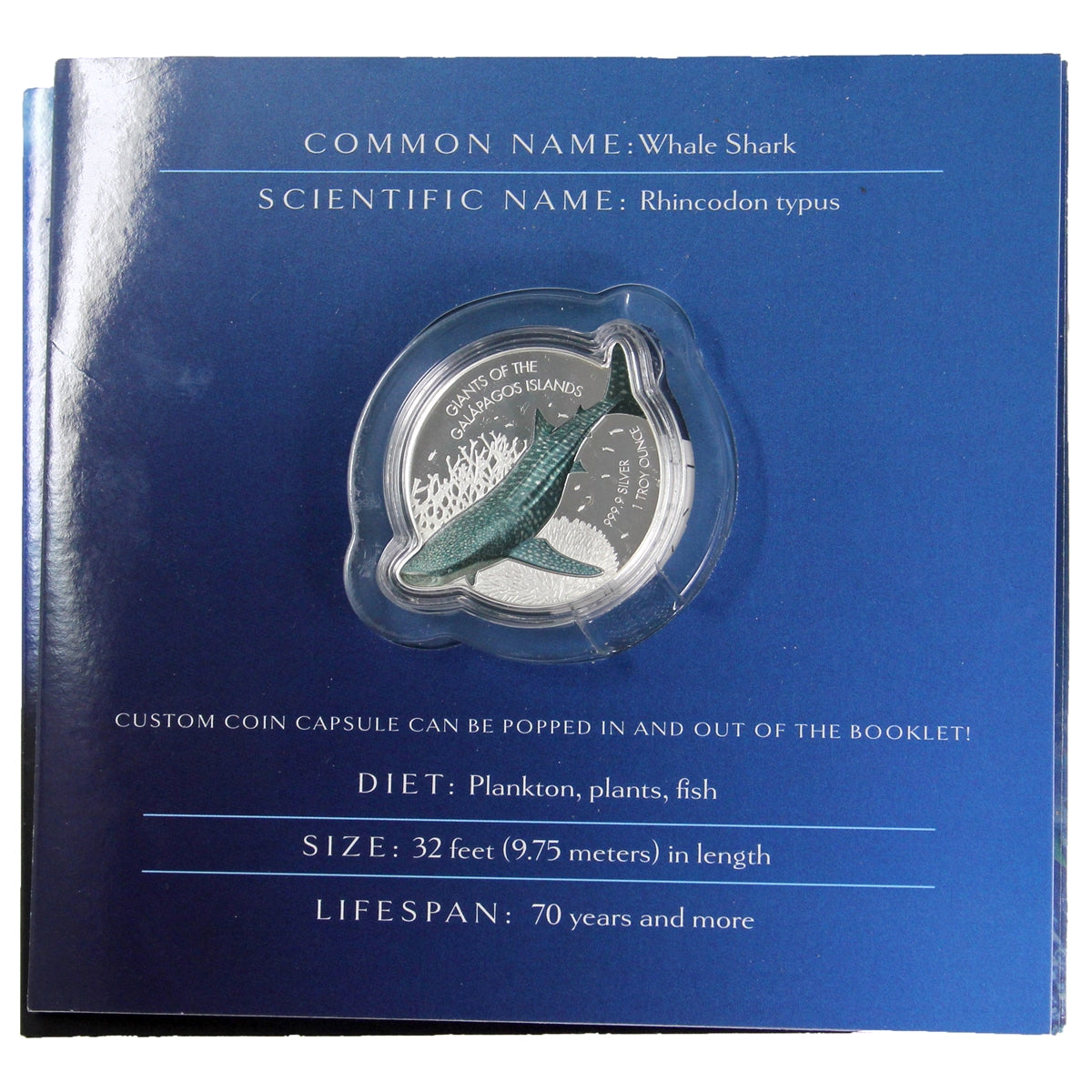 Solomon Islands 2021 $2 Whale Shark .9999 Silver (No Tax) Light wear on folder