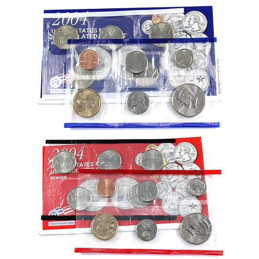 2004 USA Uncirculated Coin Set, P&D Mints (May have minor toning; envelopes light wear)