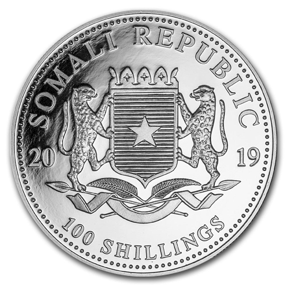 2019 Somalia 100 Shillings Elephant 1oz. .999 Silver (No Tax) Lightly Toned