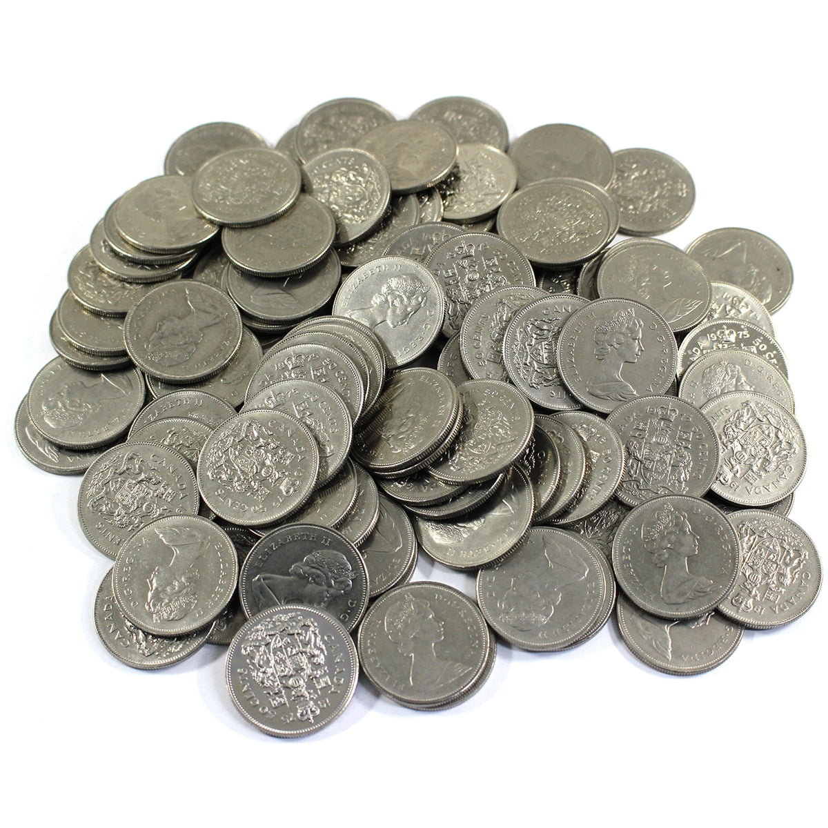 Lot of 100x 1975 Canada 50-cents, 100Pcs